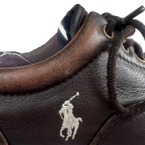Polo Ralph Lauren Boys 7 Vaughn Brown Sneaker Leather Lace Up Round Toe Preppy - Picture 8 of 10